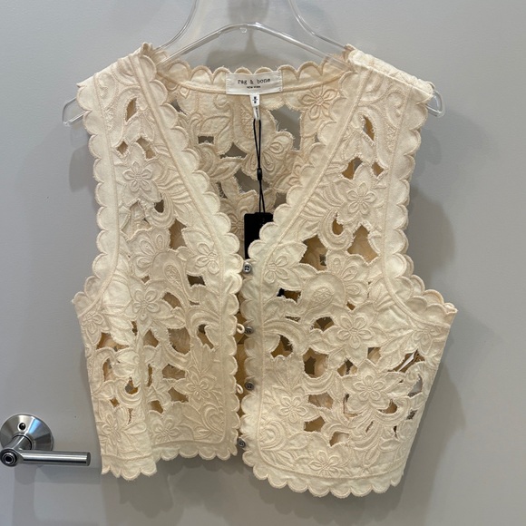 rag & bone Tops - rag & bone Cream Floral Cutout Button Front Vest